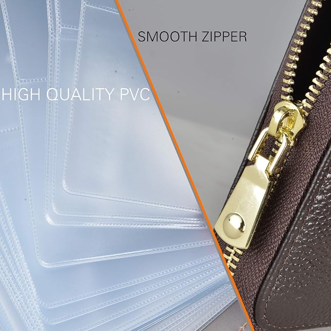 Easyoulife Womens Credit Card Holder Wallet Zip Leather Card Case RFID Blocking (Coffee)