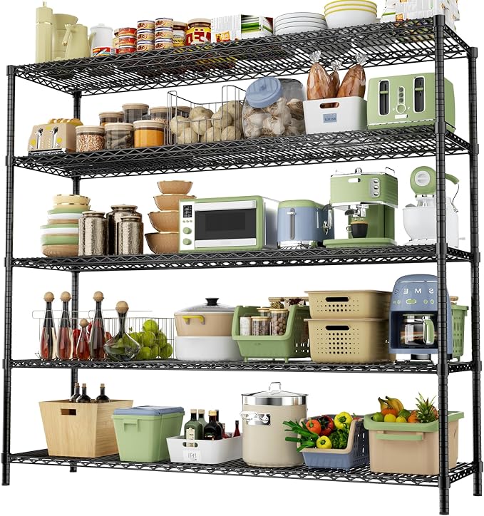 ROOMTEC 5-Tier Heavy Duty Garage Shelves, 60"W*24"D*82"H, Max Load 4000LBS | Wire Shelving Unit, Adjustable Storage Shelves, Industrial Metal Shelf Rack for Pantry,Warehouse,Basement, Kitchen