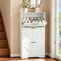 Homleke Farmhouse Shoe Cabinet for Entryway with 3 Barn-Style Flip Drawers, Narrow Shoe Storage Organizer with Top Display Shelf, Adjustable Shelves, Shoe Rack for Hallway, Closet- (White, 24" Wide)