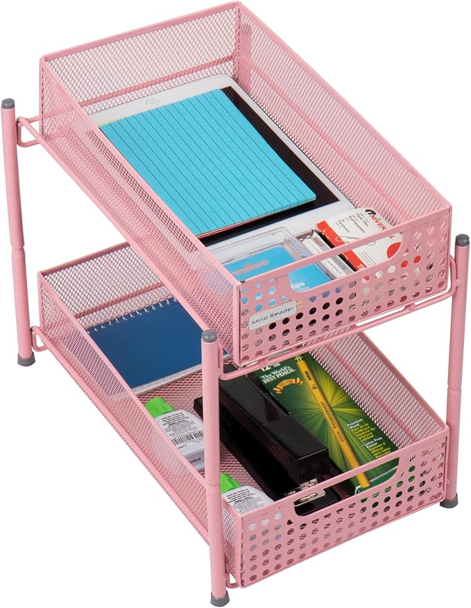 Mind Reader Accessory Organizer, Supply Storage, Desktop, Crafts, Office, Metal Mesh, Pink