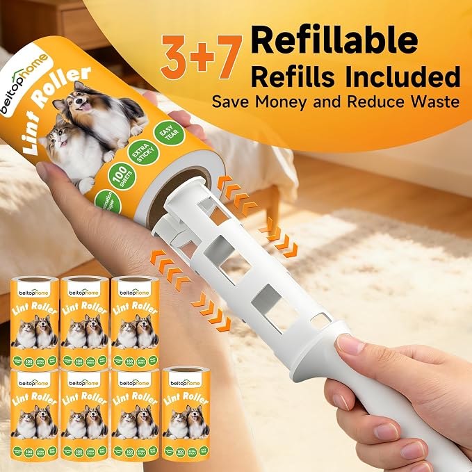 Extra Sticky Lint Roller for Pet Hair, 1000 Sheets, 3 Handles | Bulk Value Pack for Clothes, Couch, Furniture, Car & Pet Beds