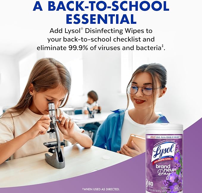 Lysol Disinfecting Wipes, Multi-Surface Cleaner, Lavender, 80 ct. | All Purpose Cleaner, Sanitizing, Deodorizing, Apartment Essentials, Back To School Cleaning Supplies, Kitchen & Bathroom Wipe