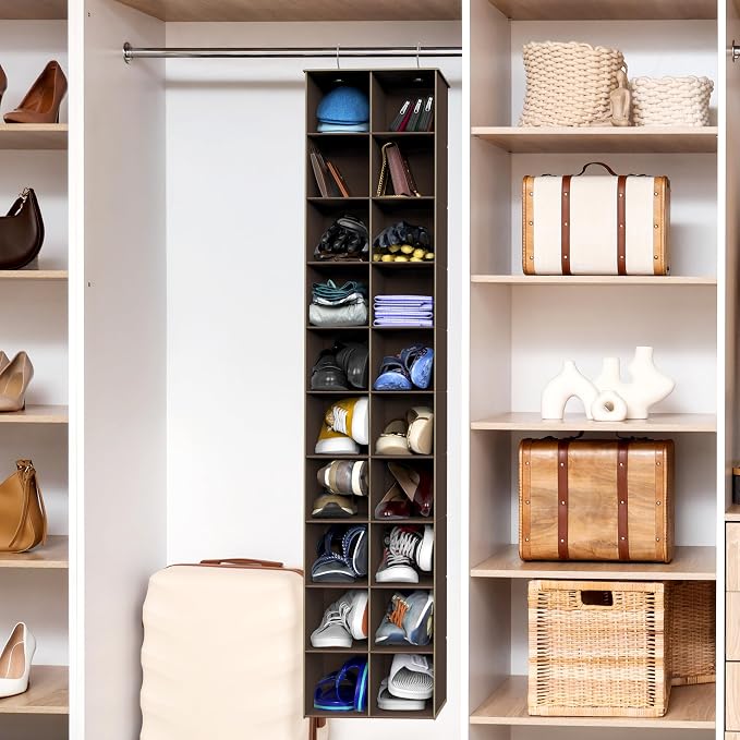 Simple Houseware 20 Section Shelves Hanging Shoes Organizer Holder for Closet, Brown