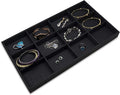 The Display Guys - Stackable Jewelry Tray and Organizer - for Drawers, Dressers, Store Display (12 Compartments, Black Burlap)