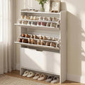 White Slim Shoe Cabinet with 3 Flip Drawers, 52" Tall Narrow Shoe Storage Cabinet for Entryway, Hidden Shoe Organizer Cabinet