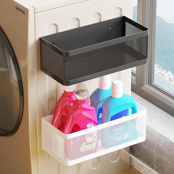 Magnetic Shelf for Washing Machine, White, L11in*W4.9in*H3.9in | Magnetic Organizer for Laundry, Hanging Basket Storage, Magnetic Fridge Shelves, Spice Rack for Refridgerator, 16.5-lb load