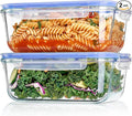 Vtopmart 2Pack 1860ml/63oz Large Glass Storage Containers with Lids, Meal Prep Food Container Set with Snap Airtight Lid for Baking, Microwave, Oven, Leak Proof, for Freezer, Dishwasher, Blue