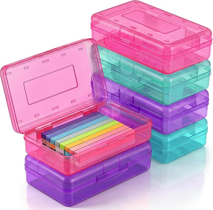 Blulu 6 Pack Large Plastic Pencil Case Box Clear Pencil Boxes Bulk Hard Crayon Box Storage with Snap Lids 8.1 x 4.7 x 2.2 Inch Painting Organizer Classroom Stationery School Supplies (Cute Color)