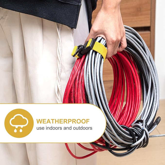 12 Pack 17 Inch Adjustable Extension Cord Holder Organizer with Triangle Clips for Garage Organization and Storage Heavy Duty Extension Cord Hanger for Men Workshop (Yellow)