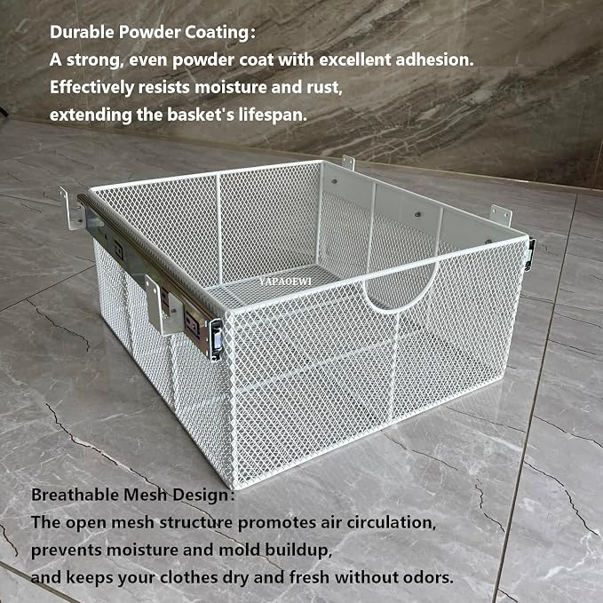 Pull Out Closet Drawer for Clothes | Sliding Wire Basket for Wardrobe Cabinets | Roll Out Storage Organizer | Side Mounting | for Home, Kitchen,Pantry