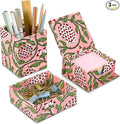 Ridhi Strawberry Pink Block Print Handmade Office Desk Organizer Pen and Sticky Note accessories Holder Cute, Aesthetic, Decor workspace Caddy Gift for Office, Teachers, Professionals, Students