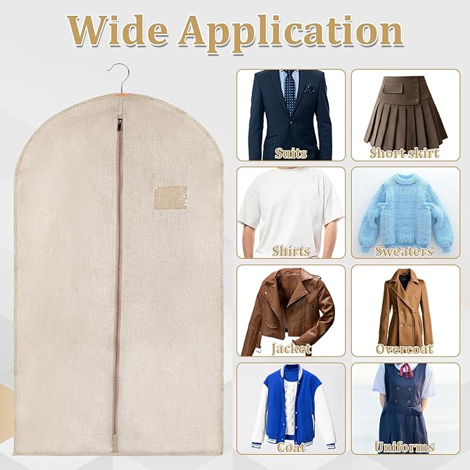 5 Packs Cotton Garment Bag for Hanging Clothes, 40" Breathable Hanging Suit Cover, Linen Garment Bags for Clothes Coats, Leather Jackets, Sweaters and Closet Storage