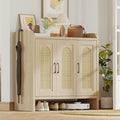 Mericonia Rattan Shoe Storage Cabinet, Farmhouse Shoe Cabinets Storage for Entryway, Boho Wooden Shoe Rack with 3 Doors for Entryway, Hallway (Oak, 3 Door)