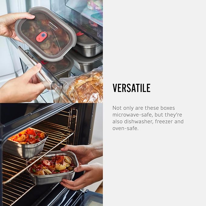 BLACK + BLUM Stainless Steel Microwave Safe Container Set | 20 oz x 3 | Leak Proof & Airtight, Metal Meal Prep Containers, Durable & Reusable, Stackable Food Storage, Lunches & Portion Prep