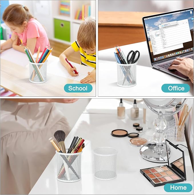 EasyPAG Metal 2-Piece Pen Holder Set Desk Accessories & Workspace Organizers for Classroom, School & Office,White