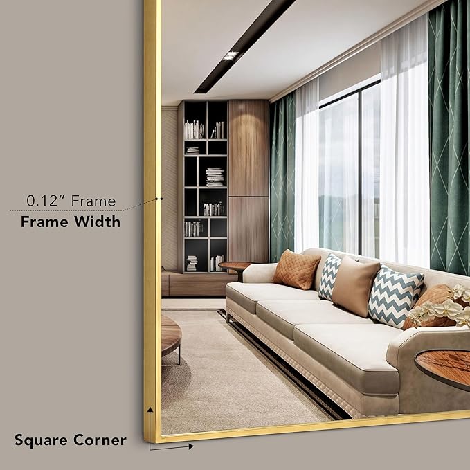 Head West Nordic Gold Stainless Steel Metal Framed Vanity Mirror, Accent Decorative Mirror for Wall Decor, Rectangle Modern Bathroom Mirror for Over Sink, Bedroom, Living Room Entryway Hallway 30"x36"