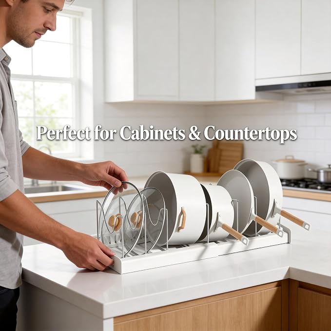2 Pack pots and pans organizer under cabinet,kitchen organizers and storage,22" Pot and Pan Organizer Under Cabinet with 9 Adjustable Dividers Pot and Pan Lid Holders Rack Inside Cabinet