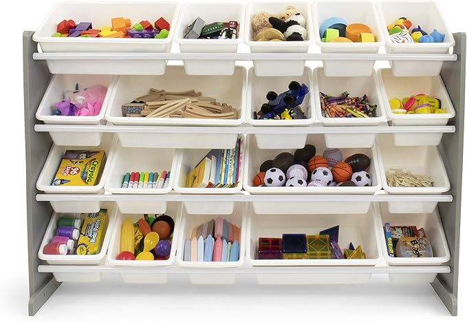 Humble Crew Toy Storage Organizer with 20 Removable Storage Bins for Kids Playroom, 4-Tier Toddler Toy Organization and Storage, Grey/White