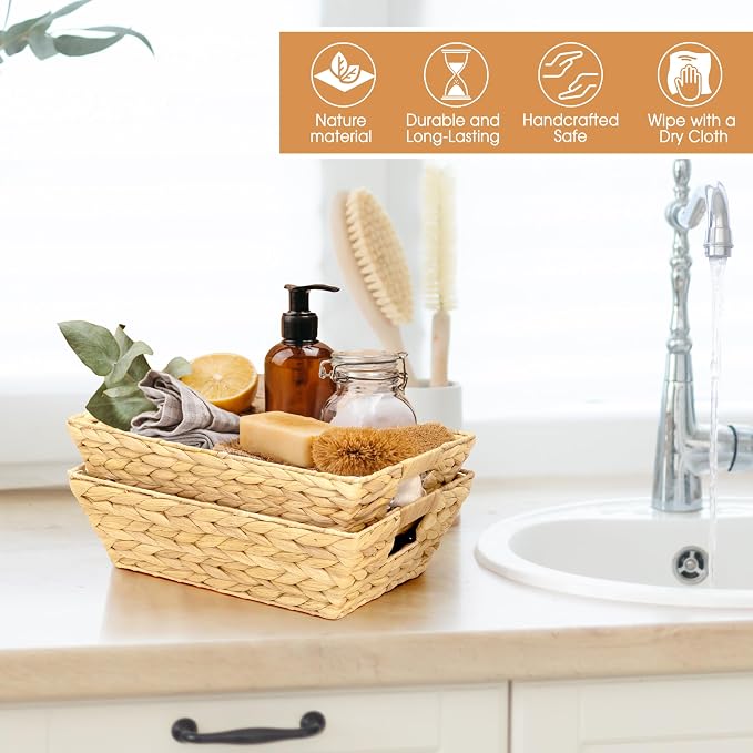 M4DECOR Set of 6 Snack Baskets, Wicker Snack Basket Organizer for Office, Small Wicker Baskets with Handles (6 packs)