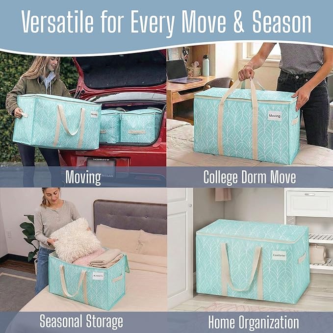 VENO 6 Pack Heavy Duty Moving Bags, Extra Large Storage Bags with Reinforced Handles & Strong Zippers, Foldable & Reusable Moving Box Alternative for Clothes & Dorm Storage