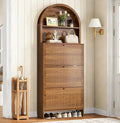Shoe Storage Cabinet for Entryway with 3 Flip Drawers, 78.7 Inch Tall Arched Hidden Shoe Cabinet with Shelves, Narrow Freestanding Shoe Rack Organizer with Fluted Panel for Foyer (Walnut)