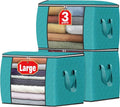 Fab totes 24 Gallons Clothes Storage, Foldable Thick Fabric Blanket Storage Bags, Containers for Organizing Bedroom, Closet, Clothing, Comforter, Organization with Handle (3 Pack,Green)