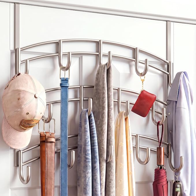 LYNK PROFESSIONAL® HOME™ Over the Door Hooks - 14 Hook – Over the Door Coat Rack - Over the Door Hanger - Hanging Towels or Clothes - Bathroom, Bedroom, Laundry Room - Lifetime Ltd. Warranty, Platinum
