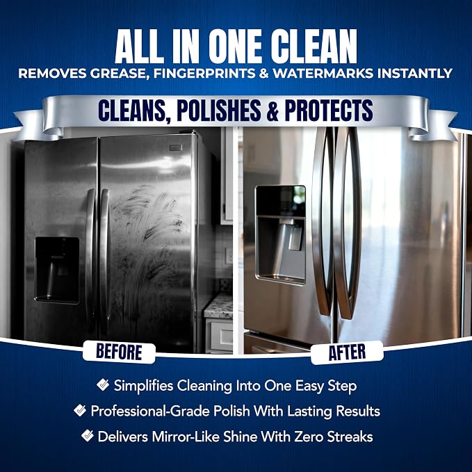 Sheila Shine 1 Quart Stainless Steel Cleaner and Polish w/Microfiber Cloth - Cleans, Polishes & Protects Kitchen Appliances, Refrigerators, Sinks, Ovens & Grills - Streak Free Stainless Sink Cleaner