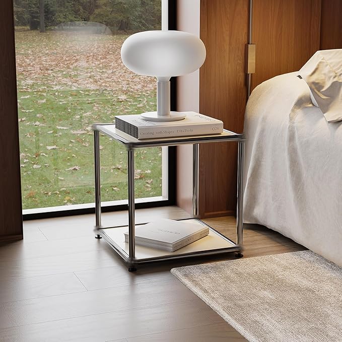 Nightstand Modern Storage Cabinet White A Versatile Free-Standing Organizer for Home Office Décor, Green (White Upgrade, A-15 D x 15" W x 15" H)