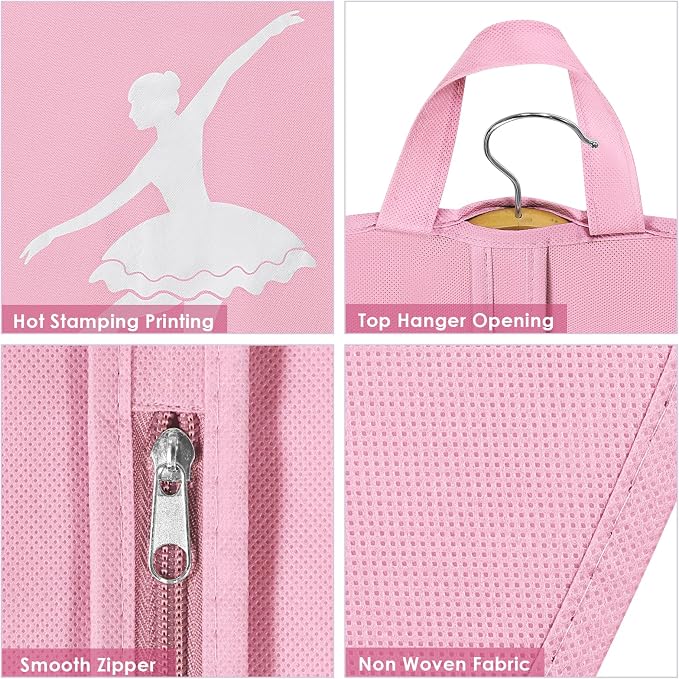 KEEGH 35 inch Girls Tutu Garment Bag Pancake Dance Bag, Pink | Foldable, with Handle Strap, Ballet Tutu Bag, Dance Costume Garment Bag for Hanging Clothes and Dance Competition