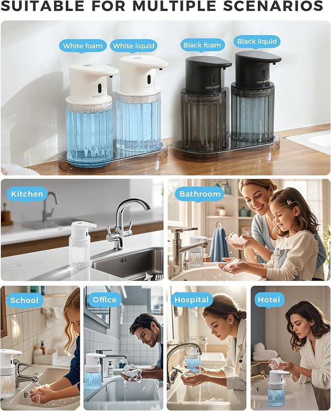 Automatic Foaming Soap Dispenser Touchless, USB Rechargeable Soap Dispenser | Adjustable Foam Levels, 10oz/300mL Hands Free Sensor, Waterproof, Wall Mounted or Countertop for Bathroom & Kitchen