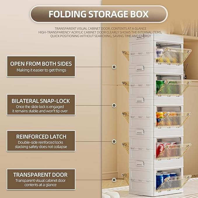 48 QT / 12 Gal Space Saver Foldable Cabinet Slim Profile, Double Transparent View Doors, Instant Pull-Up Frame for Apartments/Dorms