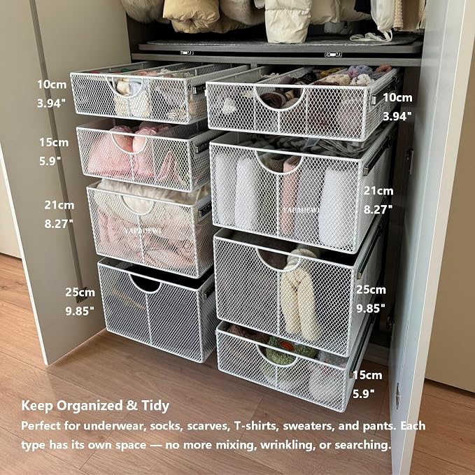 Pull Out Closet Drawer for Clothes | Sliding Wire Basket for Wardrobe Cabinets | Roll Out Storage Organizer | Side Mounting | for Home, Kitchen,Pantry