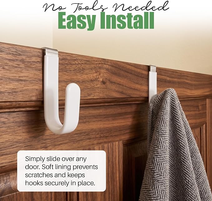 Evelots Over the Door Hooks - 4 Pack - Hangers for Clothes, Towel, Coats, Hats, Handbags - Made of Rubber Coated Steel - Closet, Bathroom, Office