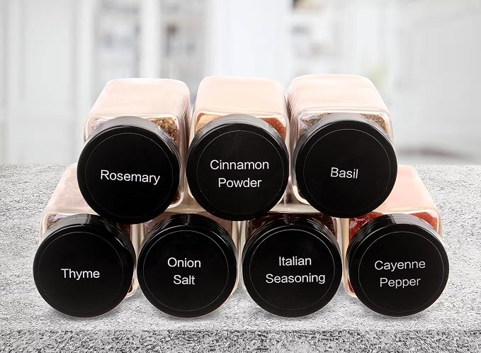 Orii Spice Labels, Black Round | 160 Pre-printed, 20 Blank