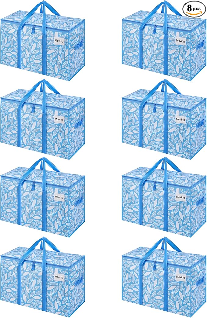 VENO 8 Pack Heavy Duty Moving Bags, Extra Large Storage Bags with Reinforced Handles & Strong Zippers, Foldable & Reusable Moving Box Alternative for Clothes & Dorm Storage