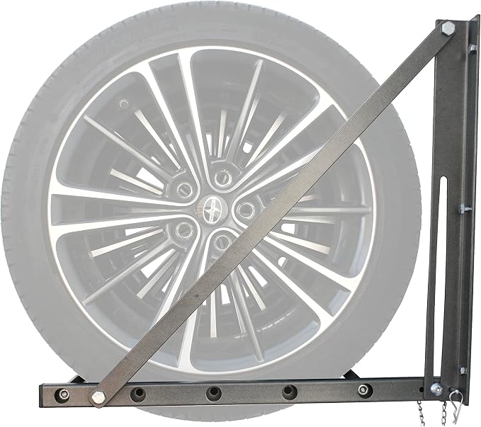 MaxxHaul Adjustable Wall Mount Folding Tire Rack – 32 to 48 Inch Width – 300 lb Capacity – Heavy Duty Steel Garage Tire Storage Holds 4 Tires – 70489