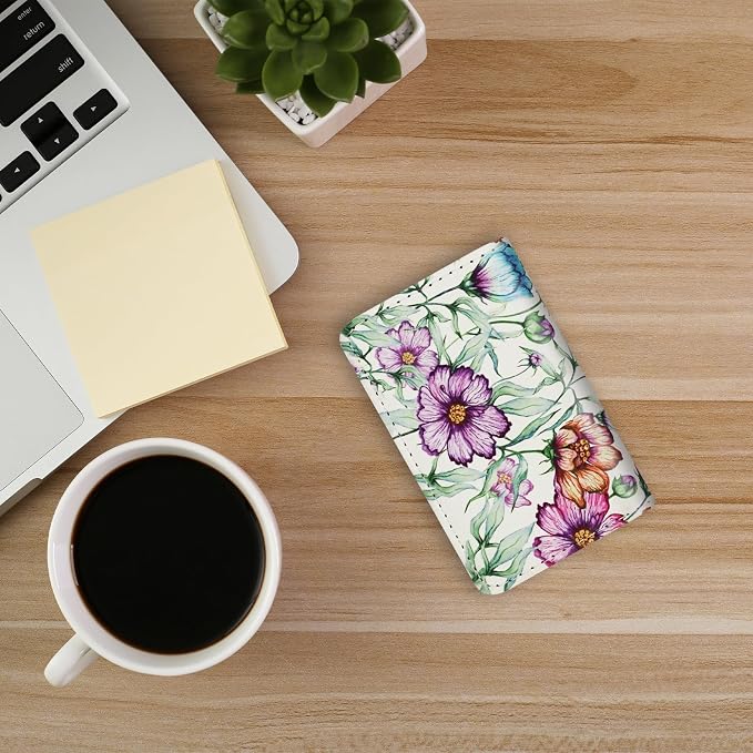 Business Card Holder，PU Leather Business Card Case Color Printing Pattern Card Holder Wallet，Pockets Magnetic Credit Card Holders for Men and Women - Colorful Daisy