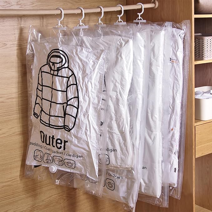 Hanging Vacuum Storage Bags 4Pcs 26 x 43 Large Vacuum Storage Bags Clear Compression Vacuum Seal Bags Space Saver Vacuum Storage Bags for Clothing, Suits and Coats Hanging Vacuum Storage Bags