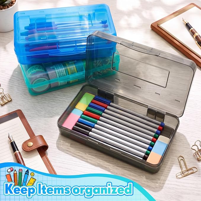 Blulu 6 Pack Large Plastic Pencil Case Box Clear Pencil Boxes Bulk Hard Crayon Box Storage with Snap Lids 8.1 x 4.7 x 2.2 Inch Painting Organizer Classroom Stationery School Supplies (Soft Color)