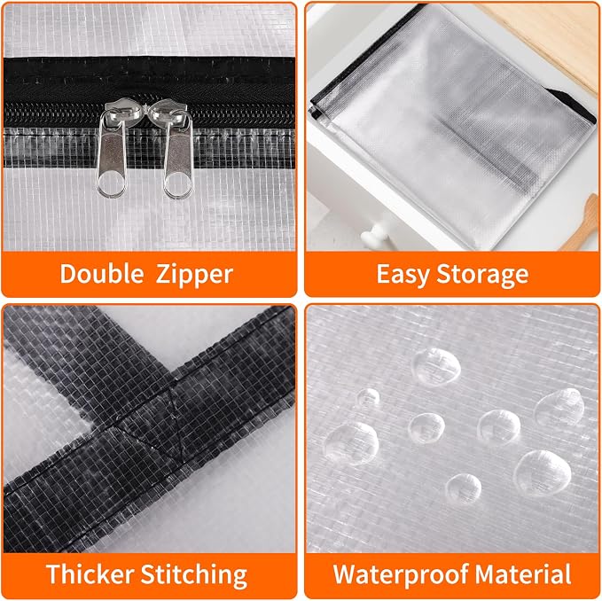 TasticTotes 4 Pack Clear Storage Bags for Comforter, Clothes & Bedding, 90L | Plastic Blanket Storage with Zipper & Handle, Foldable Moving Bags, Closet Organizer and Under-Bed Storage Containers