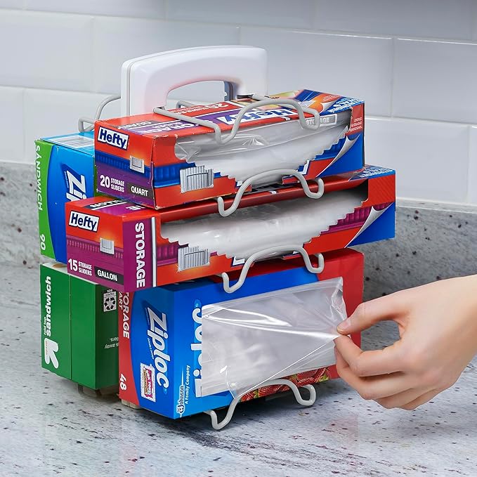 YouCopia WrapStand, Adjustable Kitchen Wrap, Foil and Bag Box Organizer for Kitchen Cabinet and Pantry Storage, White