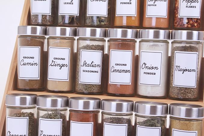 Orii Spice Labels, 160 White Rectangular | 160 Pre-printed, 20 Blank
