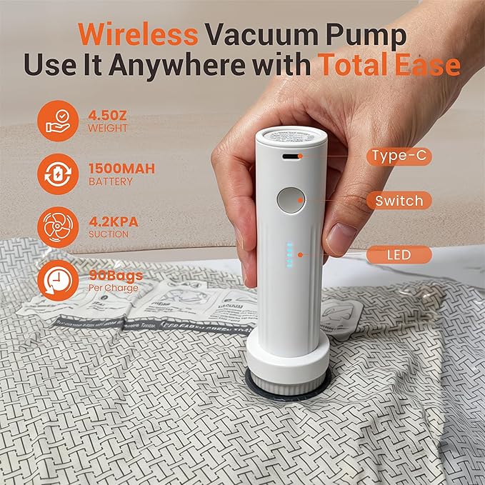 15 Pack Vacuum Storage Bags with Electric Pump for Travel Luggage Clothes | Travel compression space saver vacuum seal bags for closet storage, portable electric pump included for suitcase packing