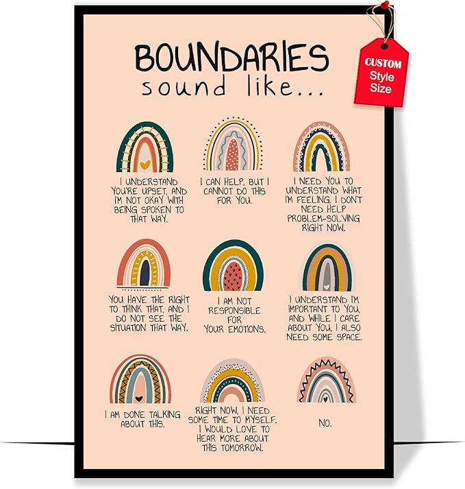 LOLUIS Mental Health Poster, Boho Therapy Tools Educational Supplies Art Print Classroom School Office Decor (Boundaries, Custom Frame Type)