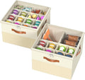 Shoe Organizer for Closet,2 Pack Foldable Shoe Storage Organizer Box Bin with Adjustable Dividers and Clear Cover, Fits up to 16-32 Pairs（Beige）