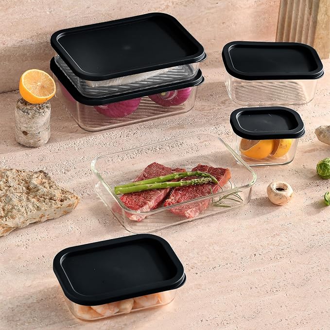EATEX 12 Pack Glass Meal Prep Containers with Grooved Base, 12 Stackable BPA Free Glass Storage Containers with Lids for Lunch, Pantry, and Kitchen - Microwave, Dishwasher Freezer & Oven Safe - Sage