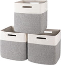 OIAHOMY 13 Inch Cube Storage Bins, 3-Pack Cotton Rope Woven Baskets for Organizing, Insert Storage Baskets for Shelves, Baby Nursery, Closet Organizer, 13 * 13 * 12.6IN, Grey & White
