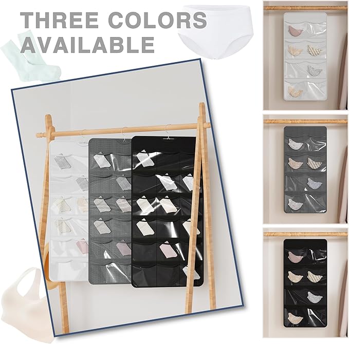 26-Pocket Hanging Organizer for Socks, Underwear, Bras, and Leggings, Dual-Sided Closet Storage for Lingerie and Kids’ Clothing, White