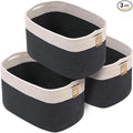 CHAT BLANC Cotton Rope Baskets for Organizing, Shelves, Toys, Storage, Shoe, Bathroom, Laundry, Towel, Nursery, Home Decor, Blanket, Cloth Woven Bins Fabric (Creamy White & Graphite, 15"x10"x9")